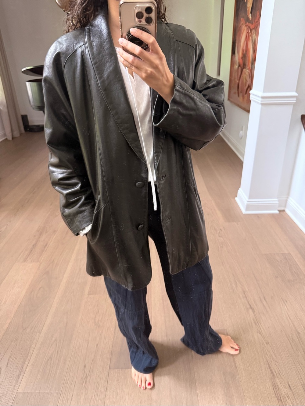 Vintage Black Leather Jacket Oversized Boyfriend Blazer Soft 90s